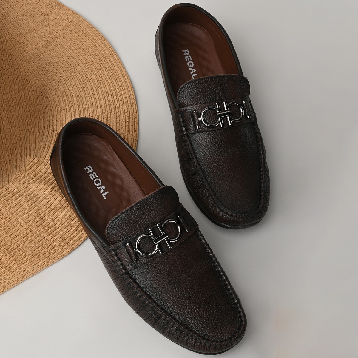 Regal Brown Men Casual Leather Buckled Loafers