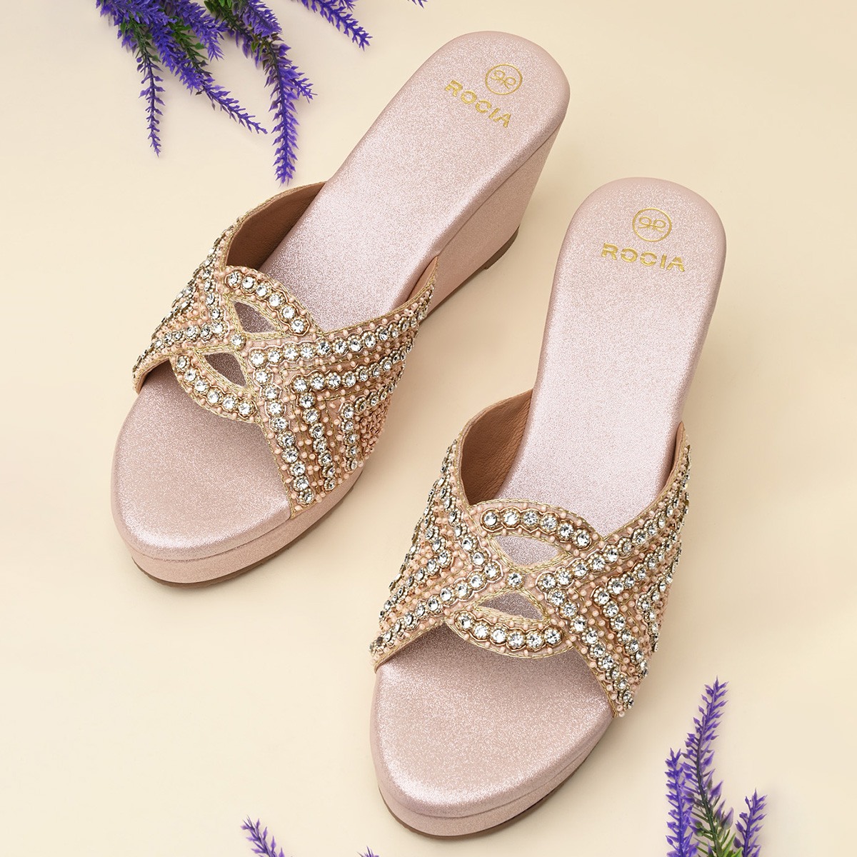 Rocia By Regal Rose Gold Women Heavy Encrusted Diamond Platforms