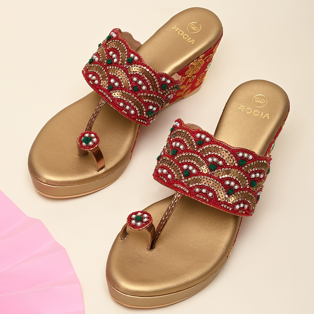 Rocia By Regal Red Women One Toe Embroidered Platforms