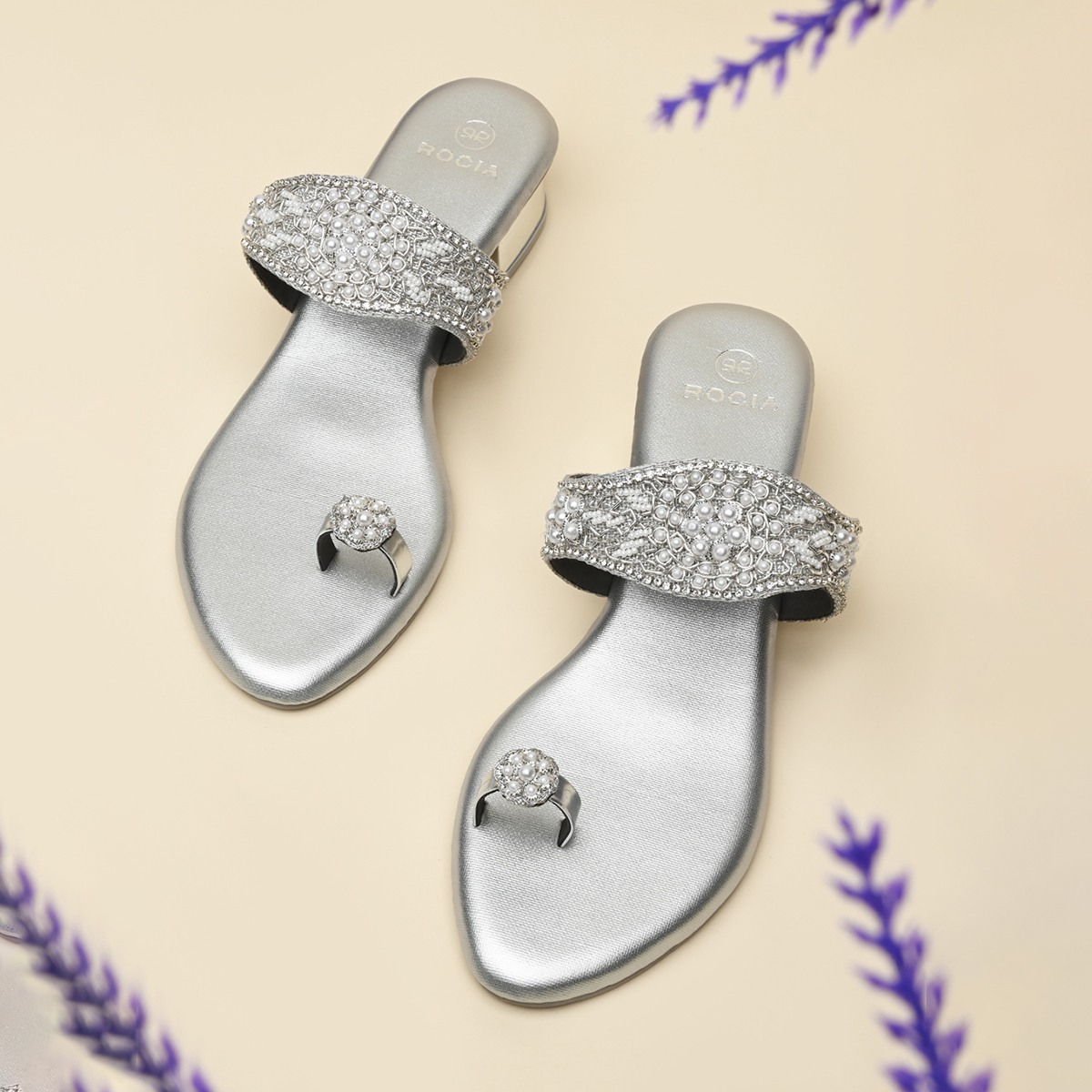 Rocia By Regal Silver Women One Toe Embroidered Sandals