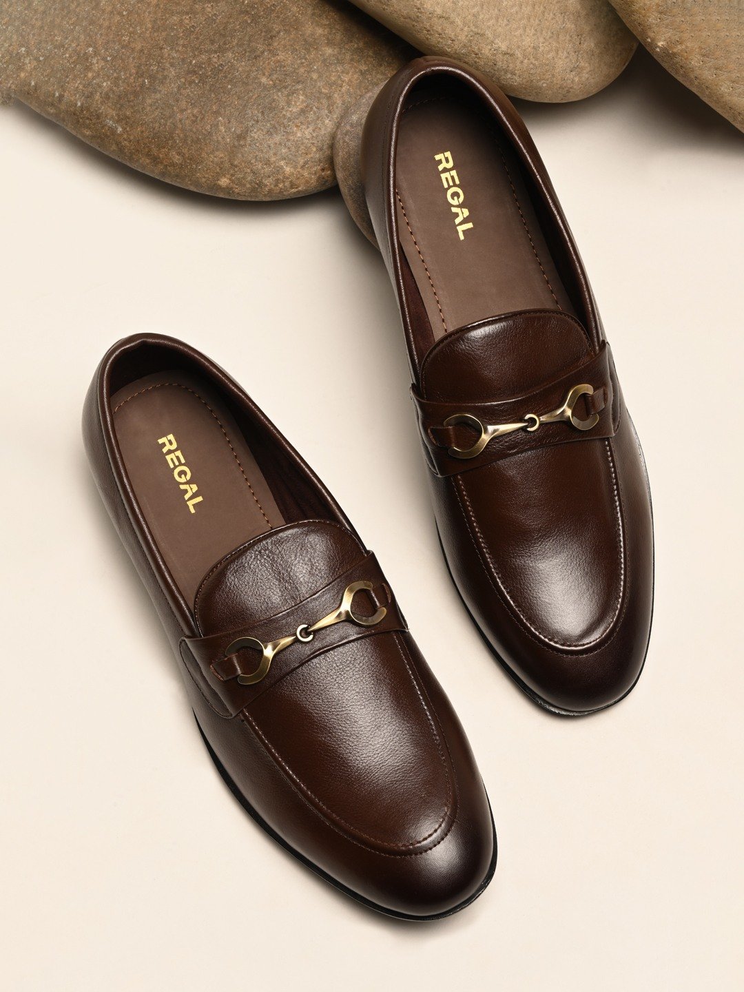 Regal Brown Men Leather Buckled Slip Ons
