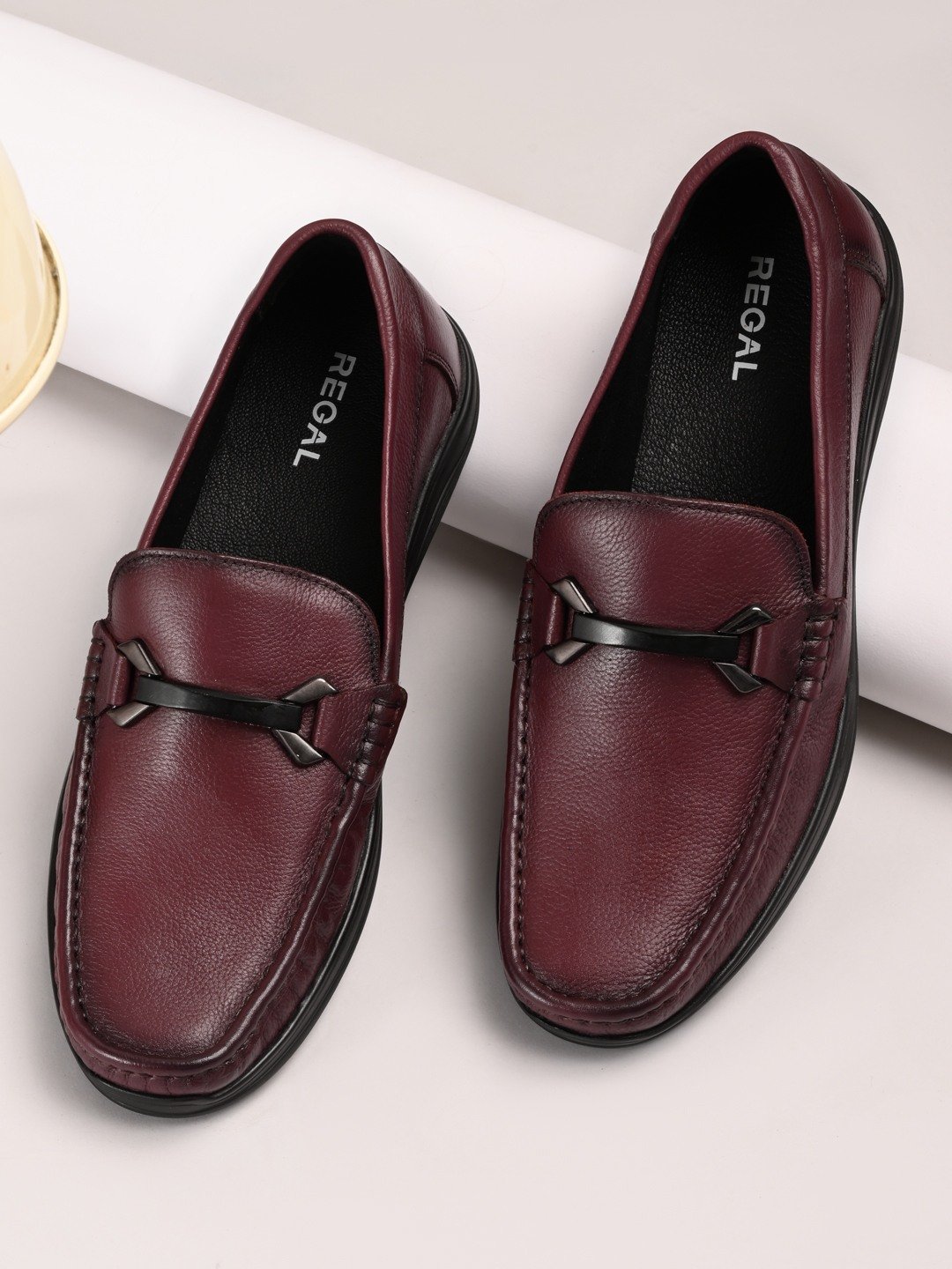 Regal Bordo Men Leather Buckled Slip Ons