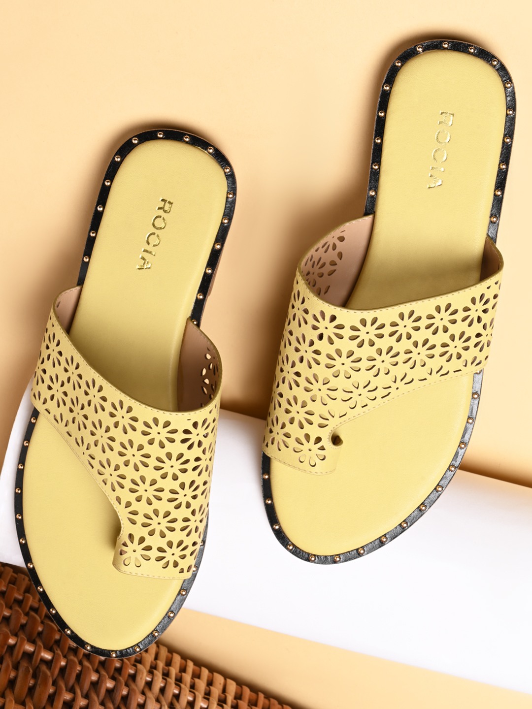 Rocia By Regal Mustard Women One Toe Laser Cut Flats