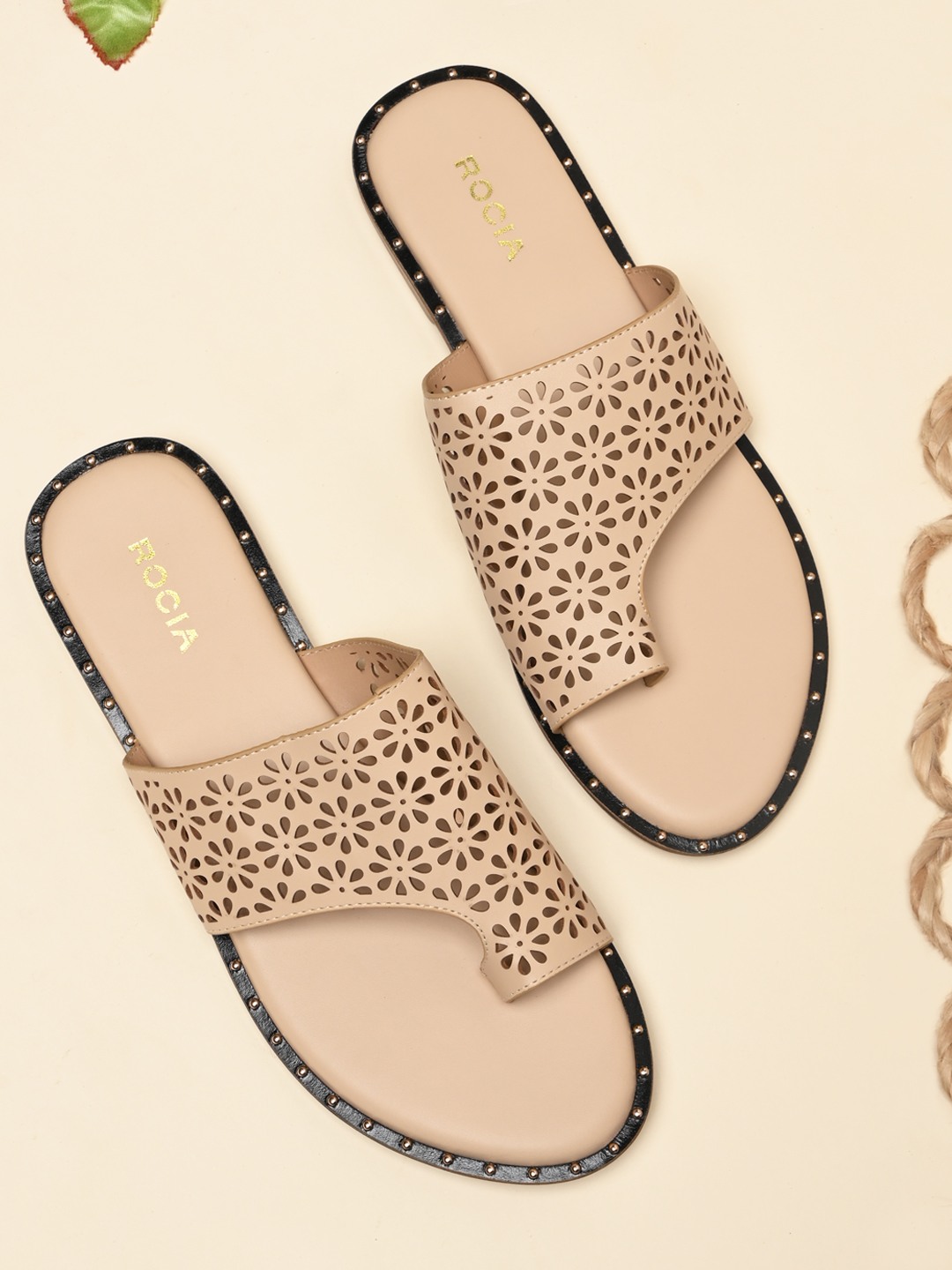 Rocia By Regal Beige Women One Toe Laser Cut Flats