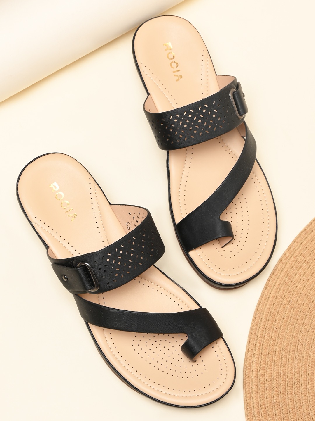 Rocia By Regal Black Women One Toe Comfort Sandals