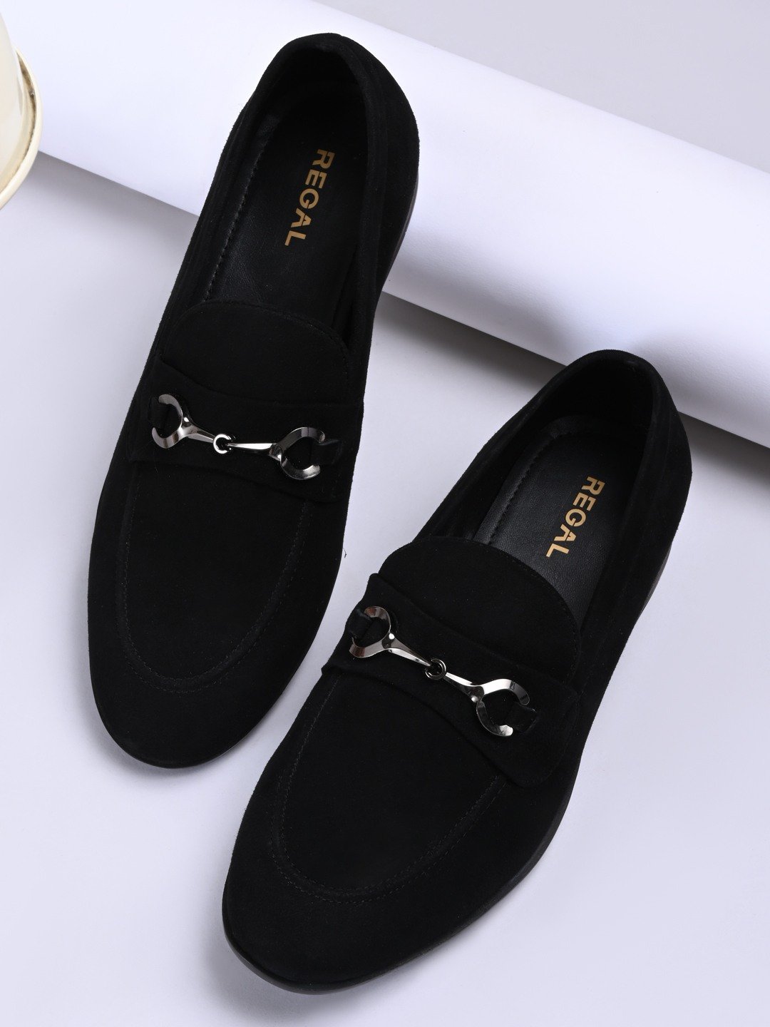 Regal Black Men Suede Buckled Loafers