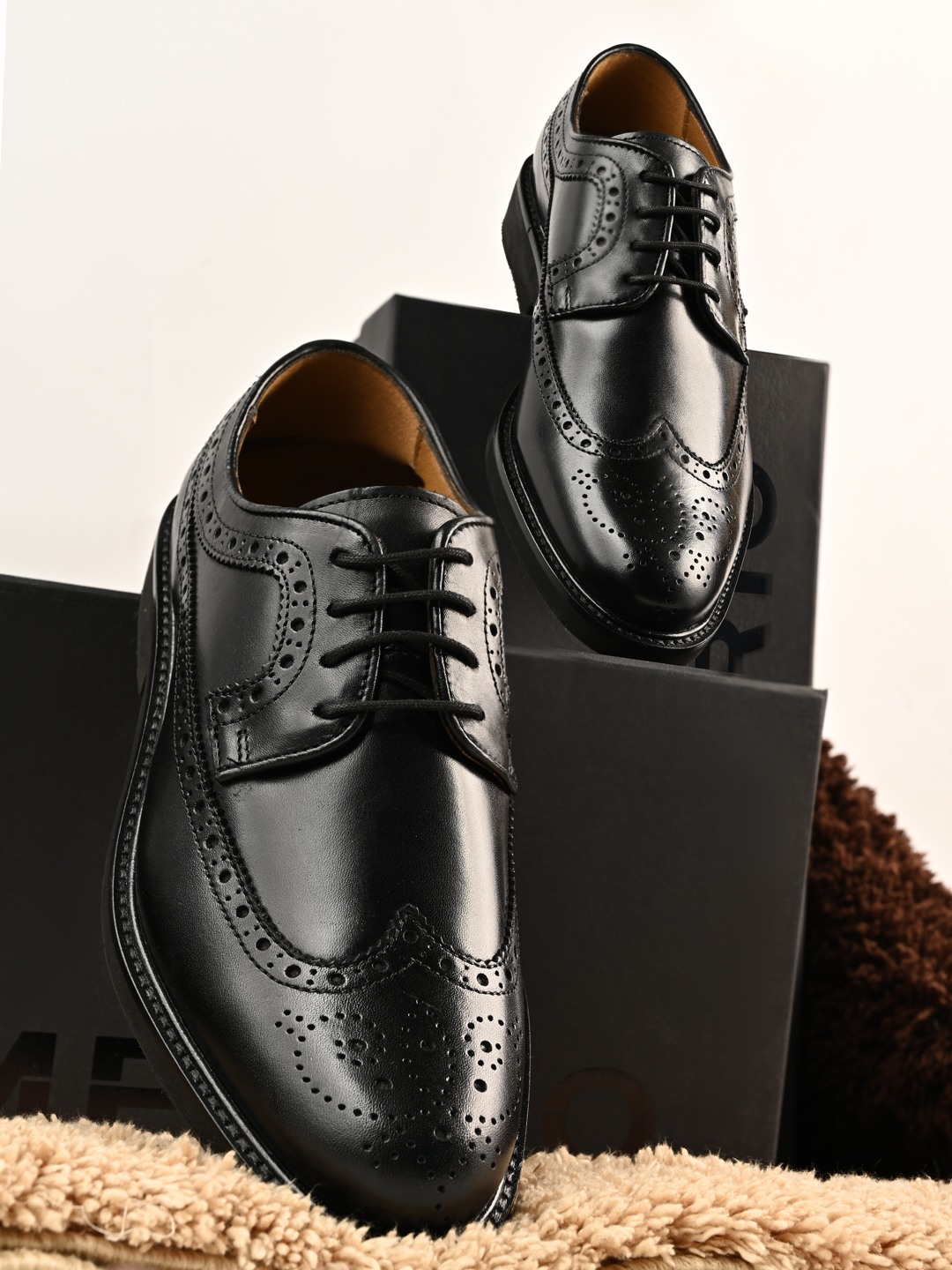 Imperio By Regal Black Mens Xlite Wing Tip Leather Brogues
