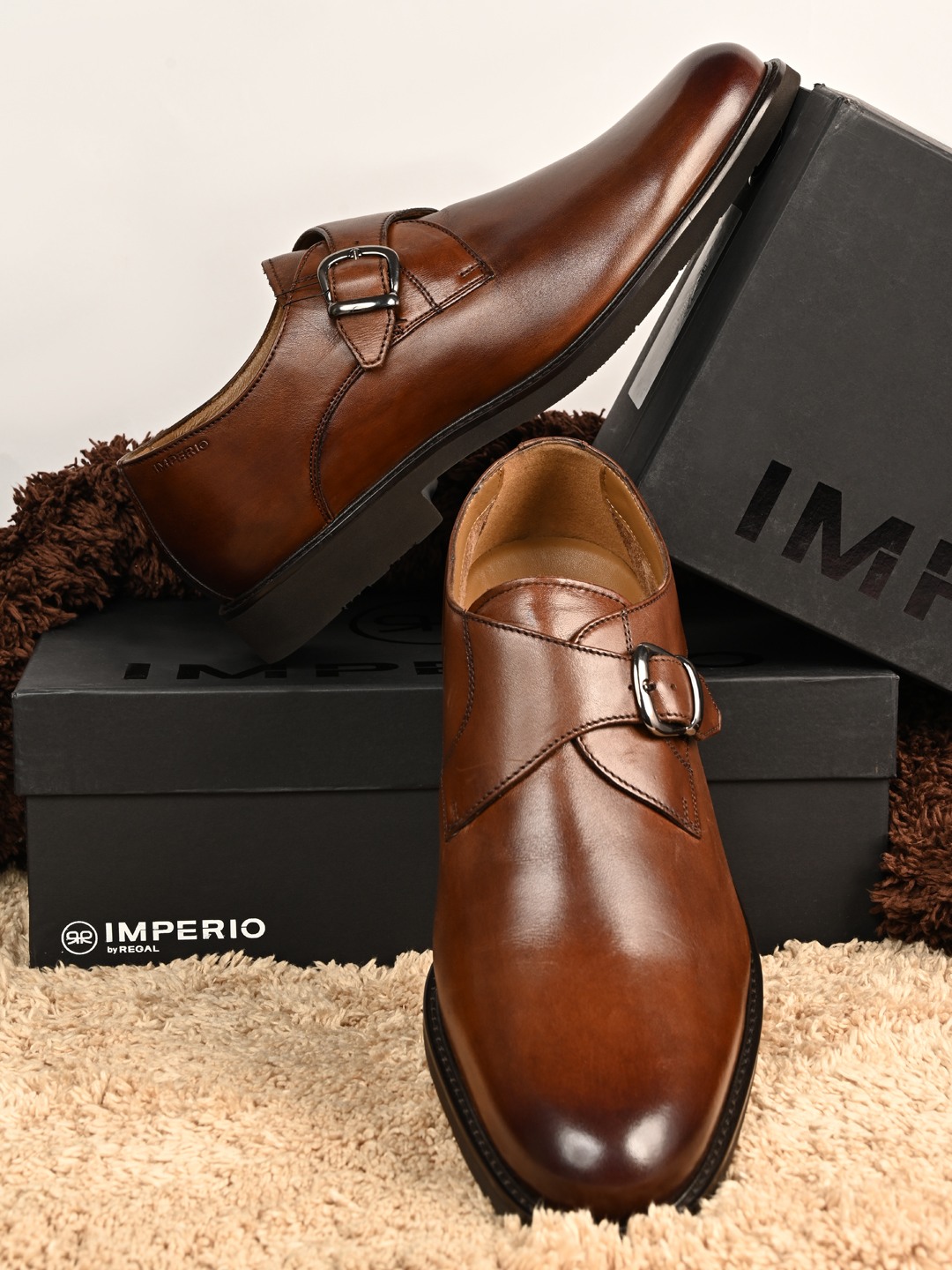 Imperio By Regal Tan Mens Xlite Leather Double Monks