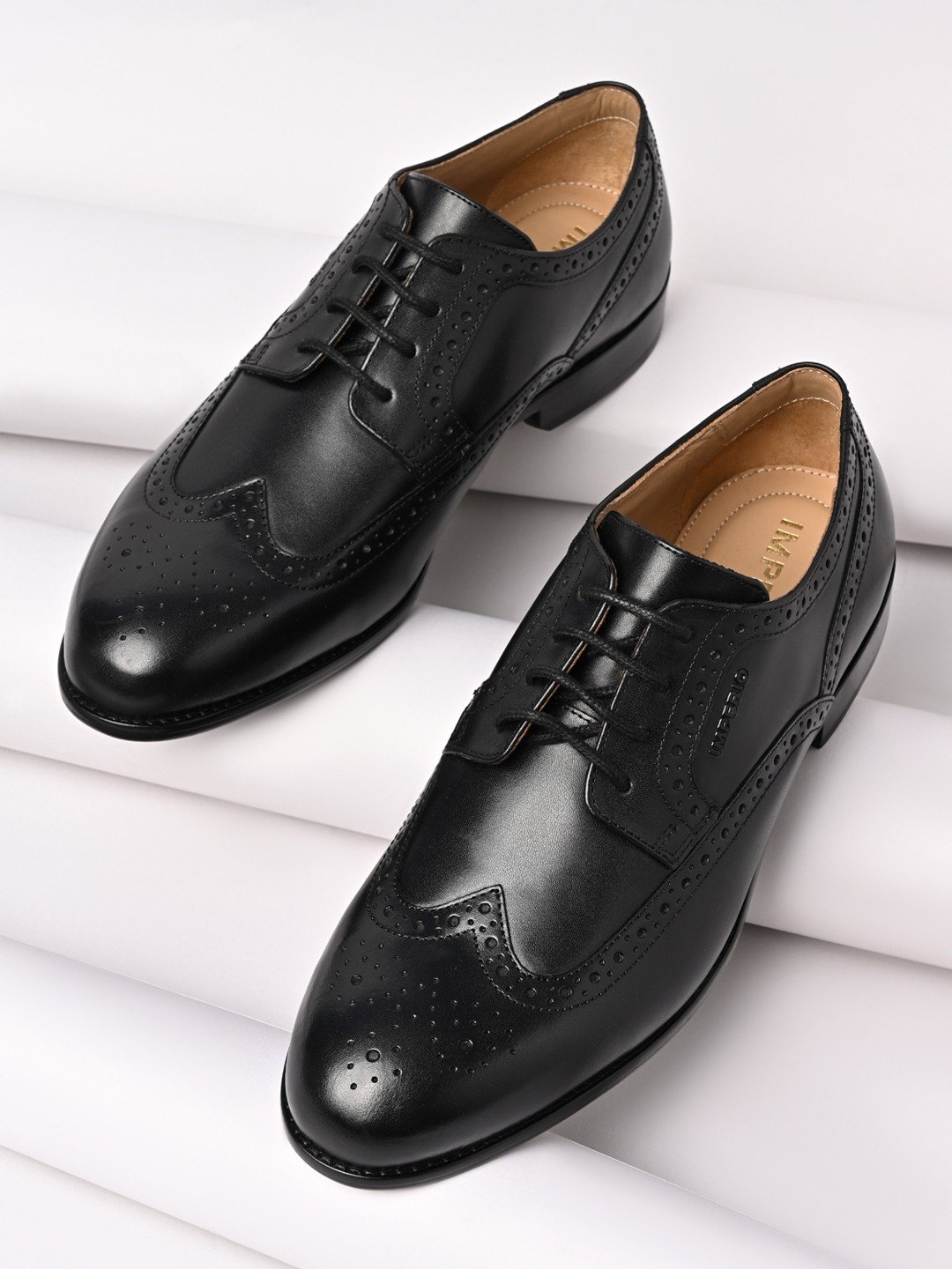 Imperio By Regal Black Men Leather Lace Up Brogues