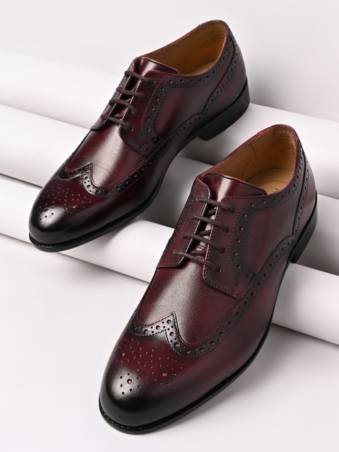 Imperio By Regal Cherry Men Leather Lace Up Brogues
