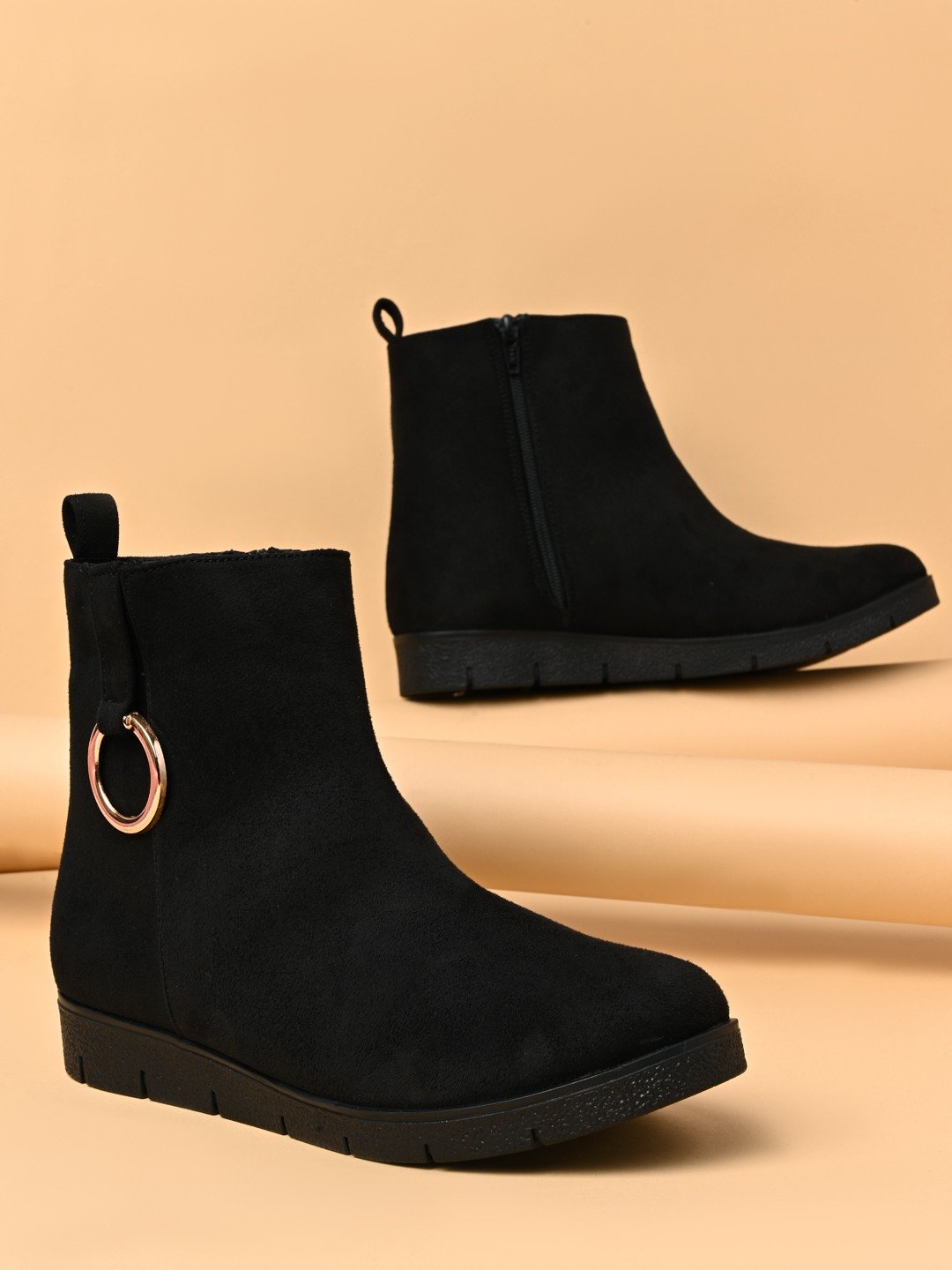 Rocia By Regal Black Women Suede Flat Boots
