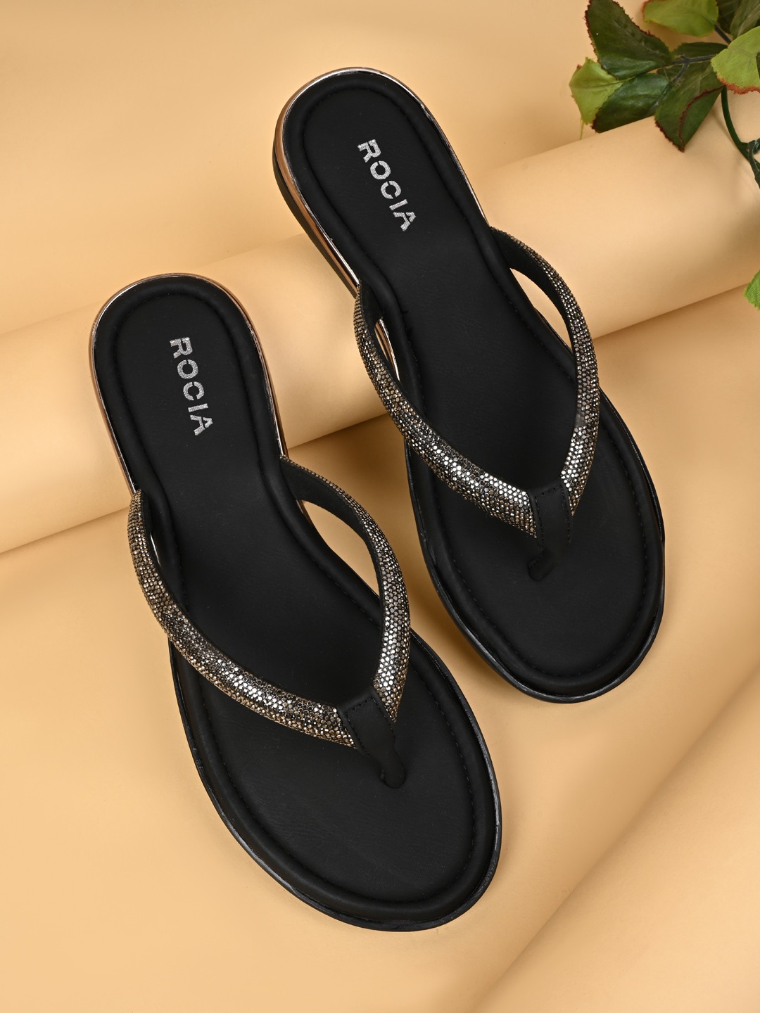 Rocia By Regal Black Women Diamond Thong Flat Sandals