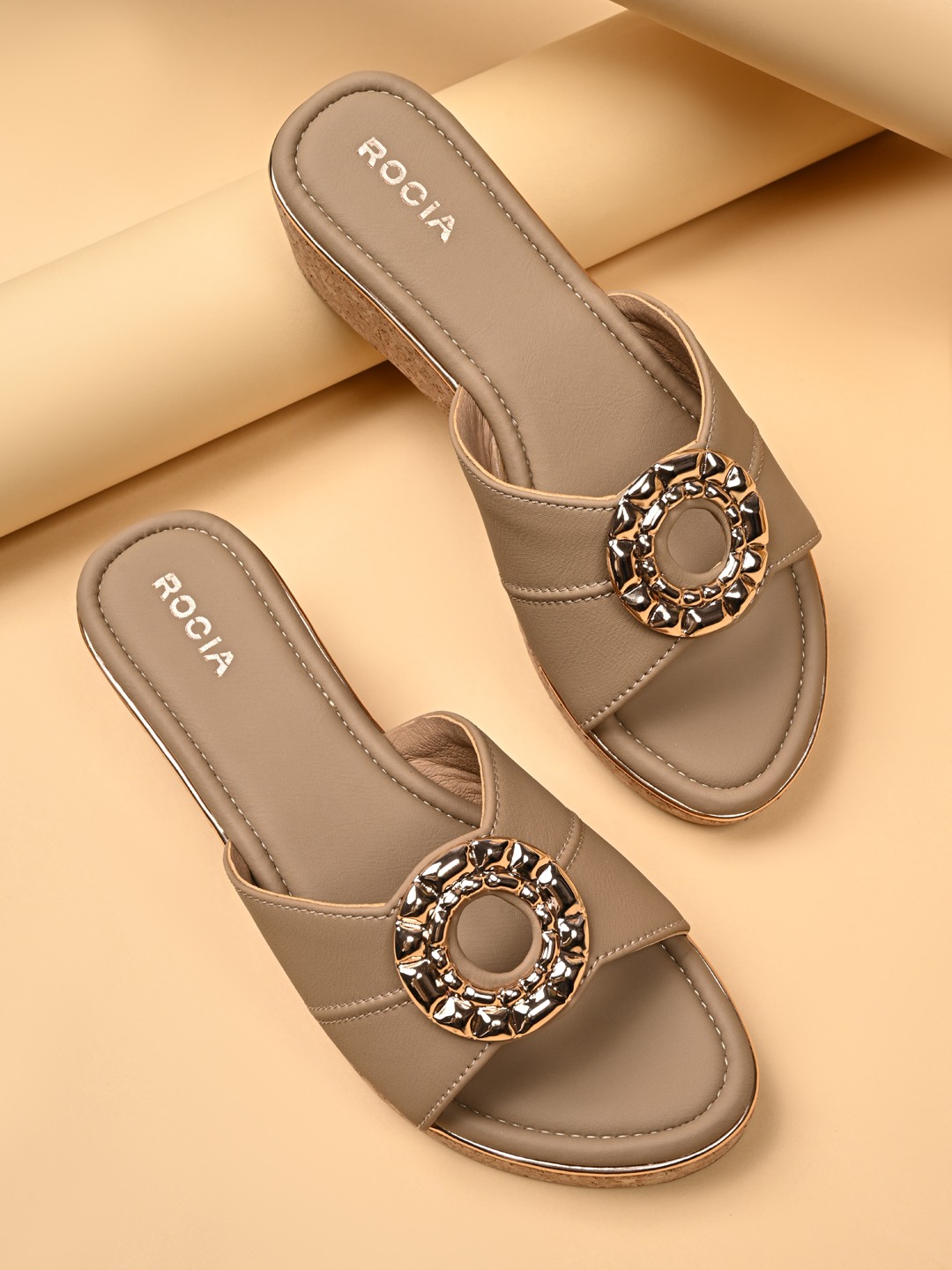 Rocia By Regal Beige Women Casual Cork Covered Wedge Sandals