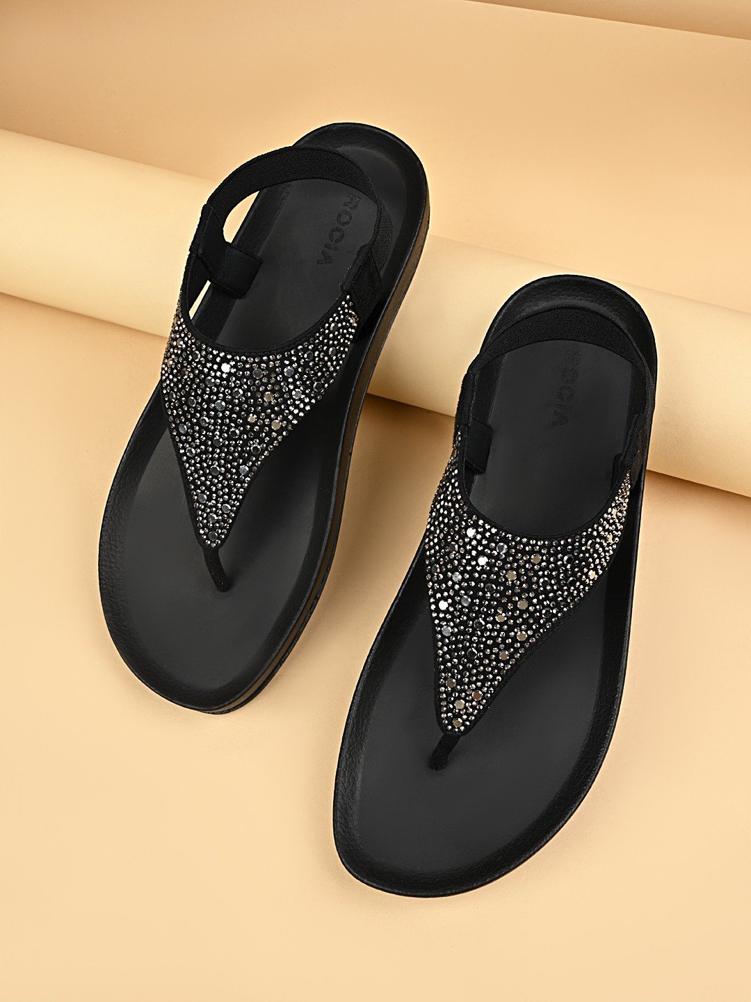Rocia By Regal Black Women Embellished Flat Sandals