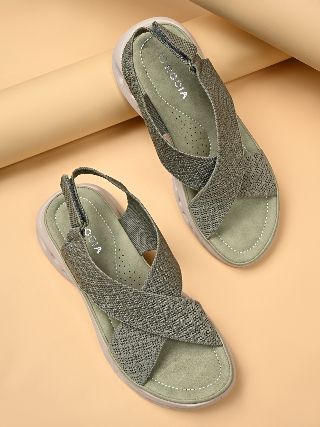 Rocia By Regal Light Green Women Stylish Sole Fly Knit Comfort Flat Sandals