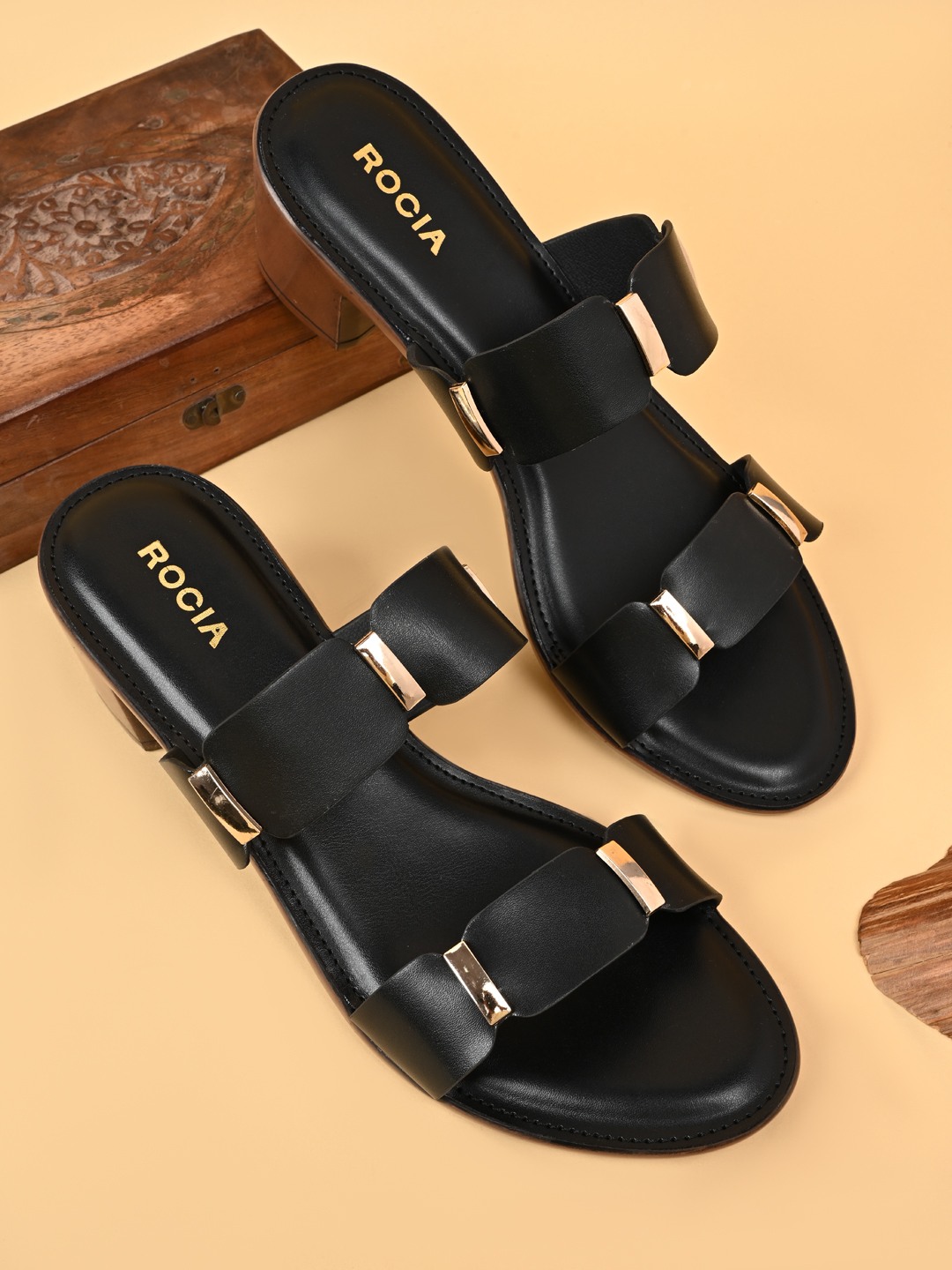 Rocia By Regal Black Women Classic Block Heel Sandals