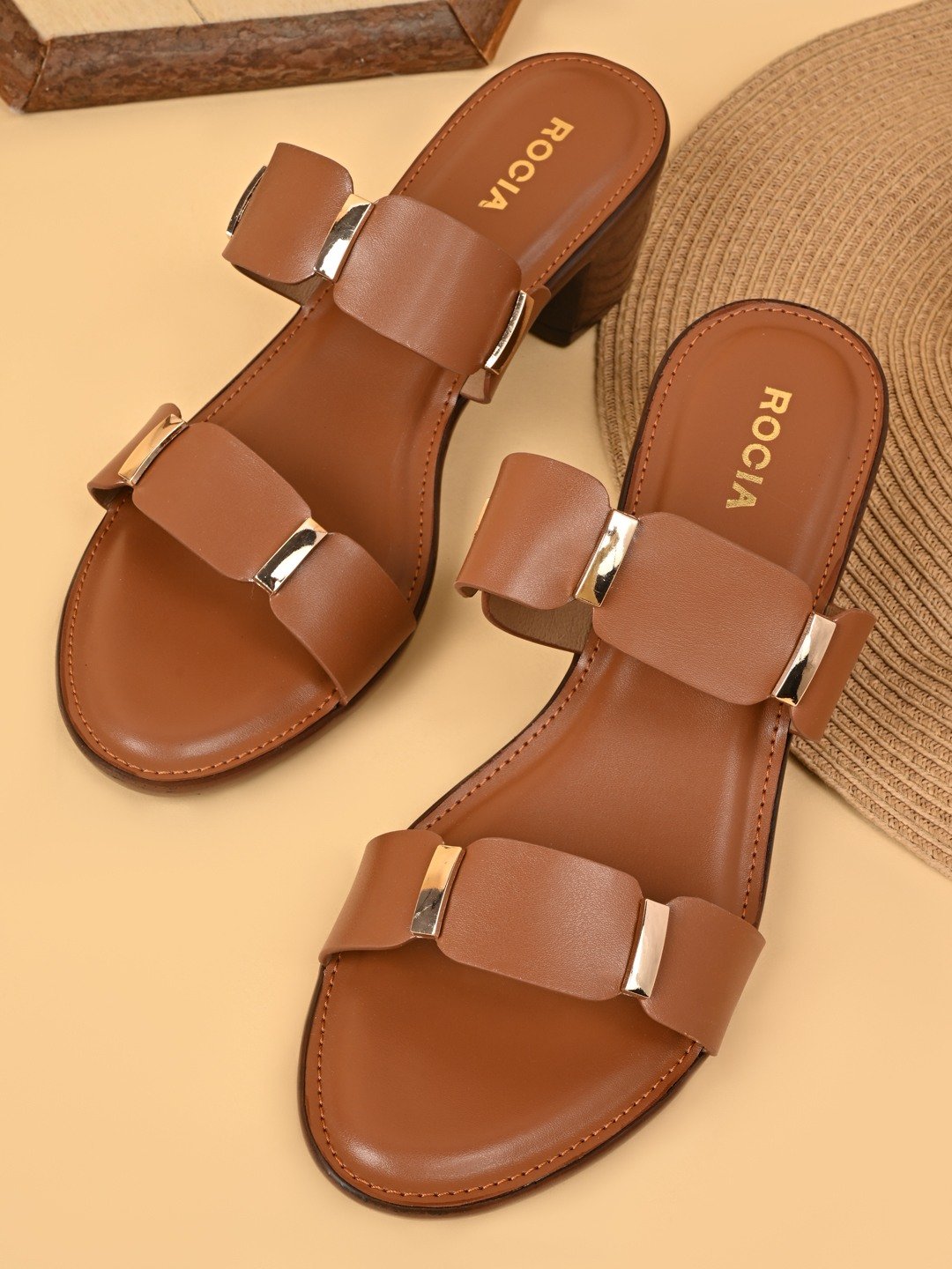 Rocia By Regal Tan Women Classic Block Heel Sandals