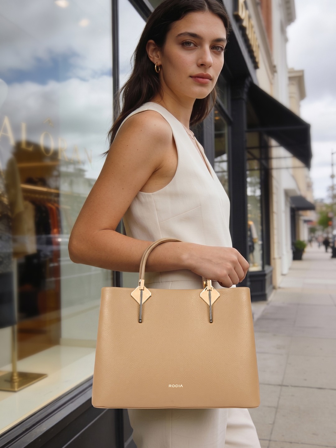 Rocia By Regal Beige Women Smart Day Bag Stylised W/Gold Buckle