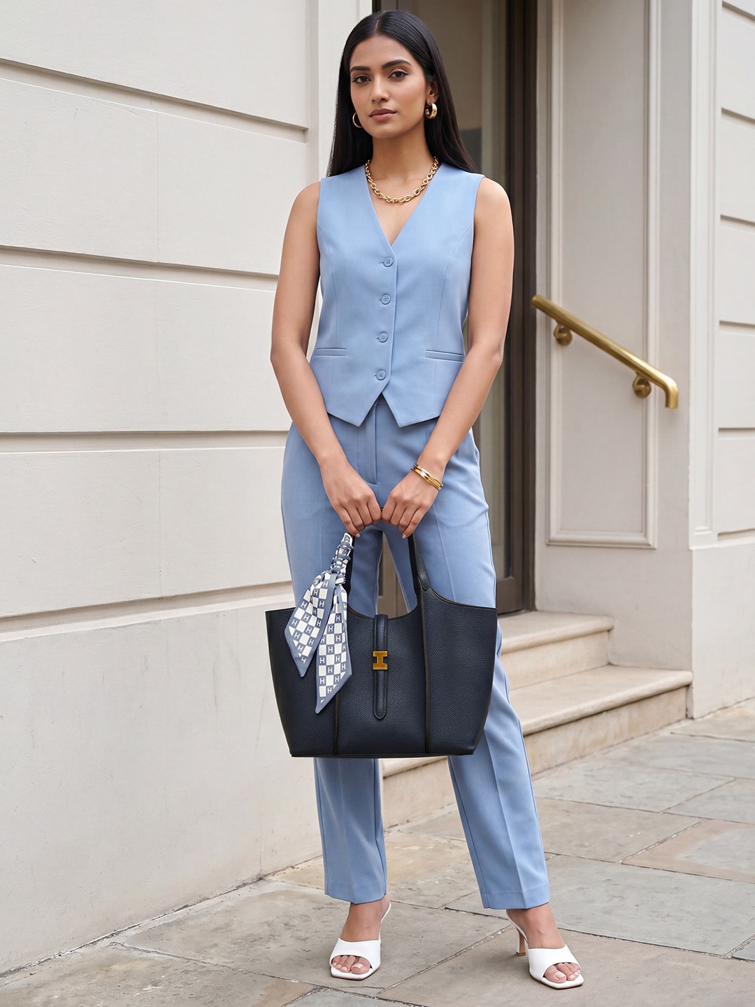 Rocia By Regal Blue Women Smart Casual Day Bag W/Scarf