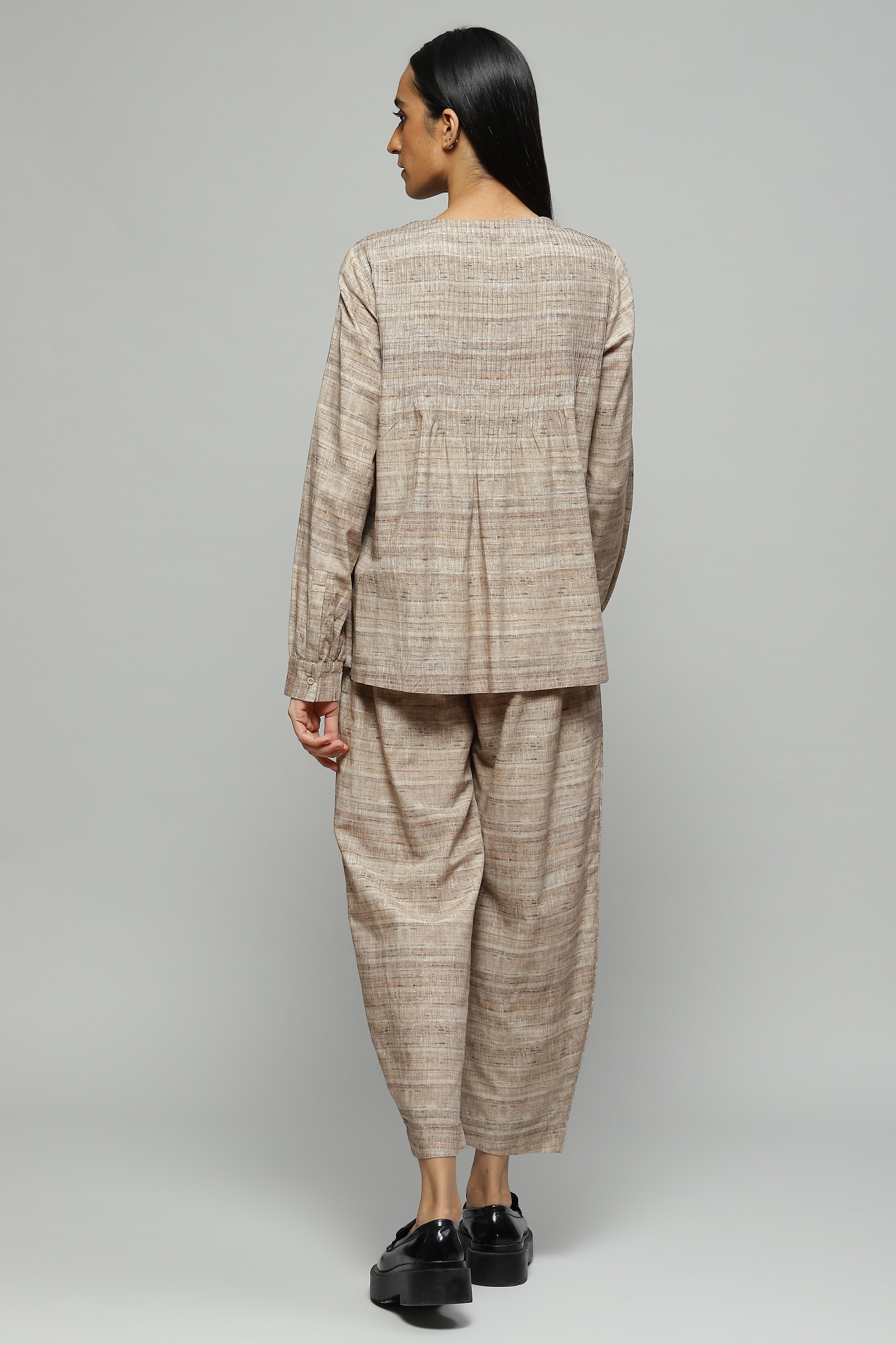 Beige Tussar Print Top