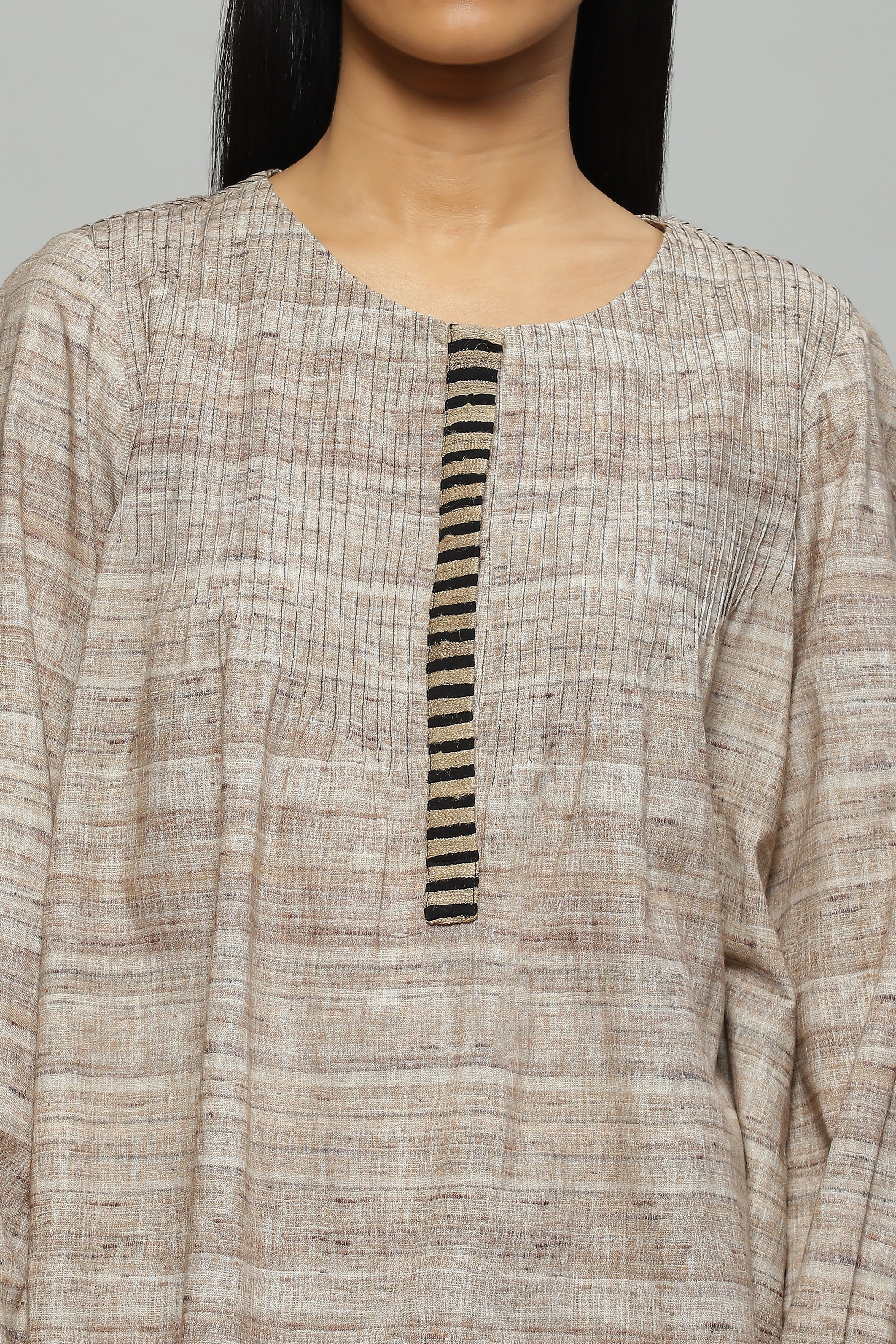 Beige Tussar Print Top