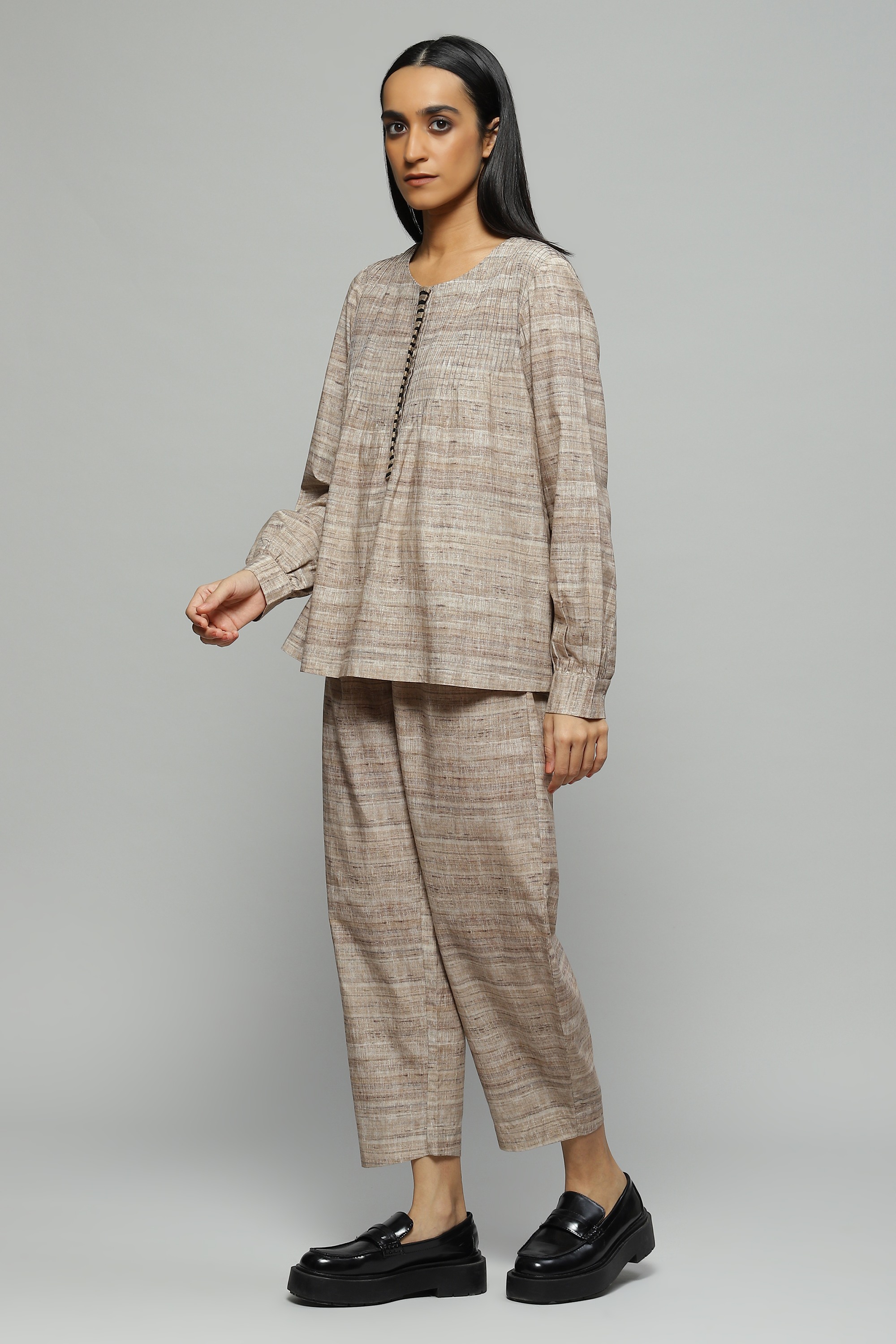 Beige Tussar Print Top