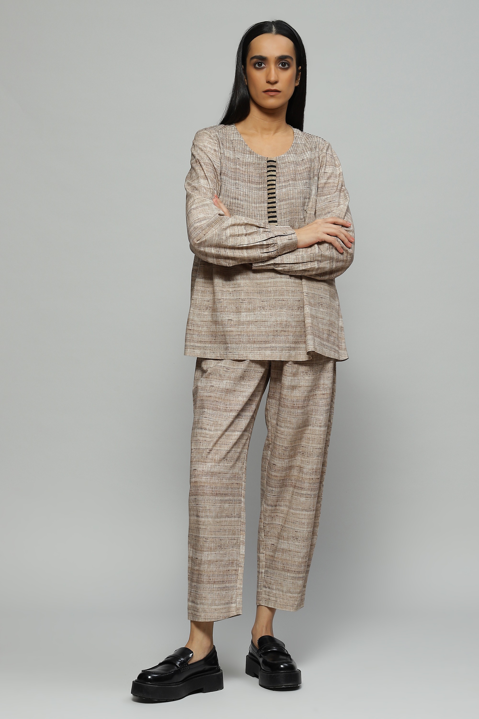 Beige Tussar Print Top