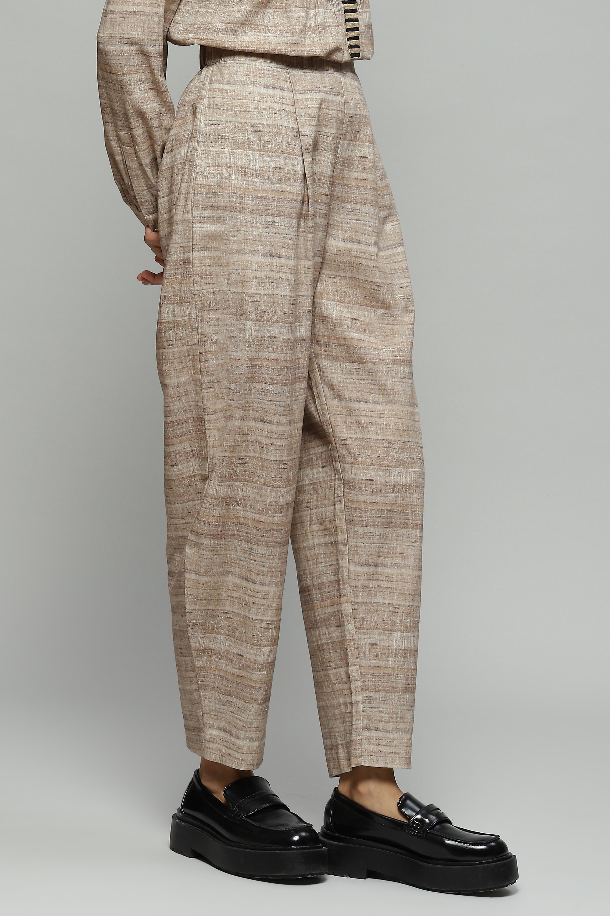 Beige Tussar Print Pant