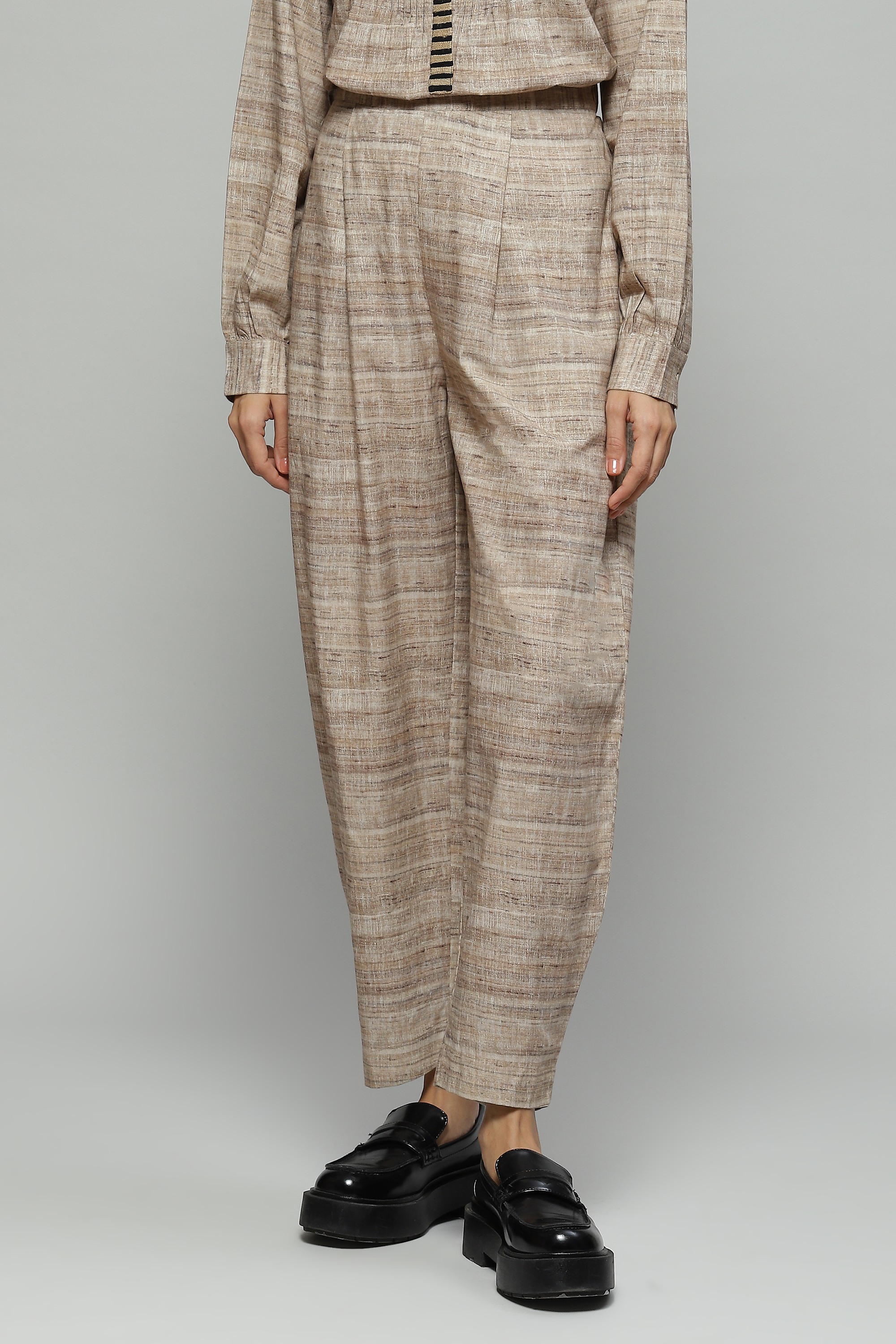 Beige Tussar Print Pant