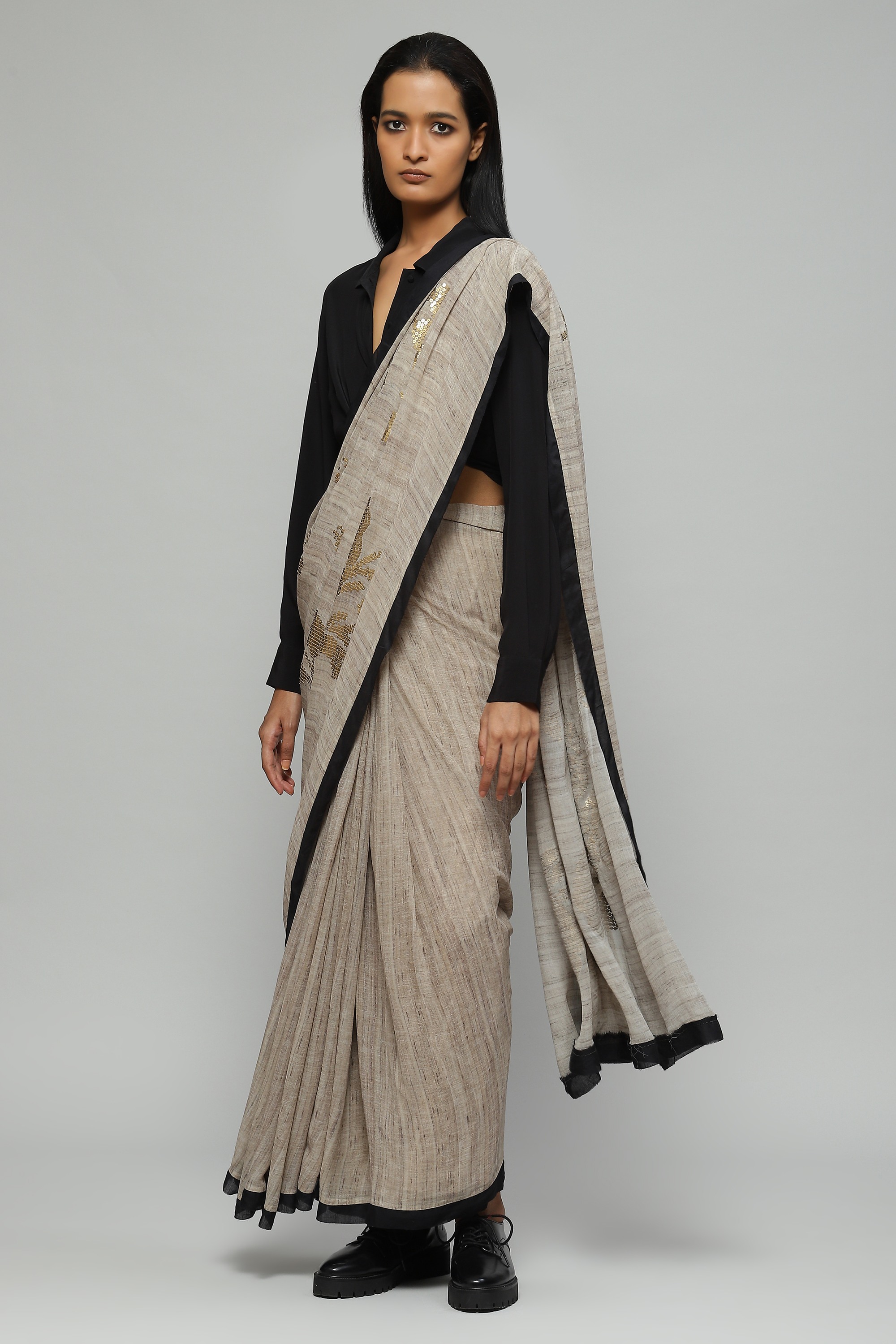 Tussar Print Sequinned Silk Saree