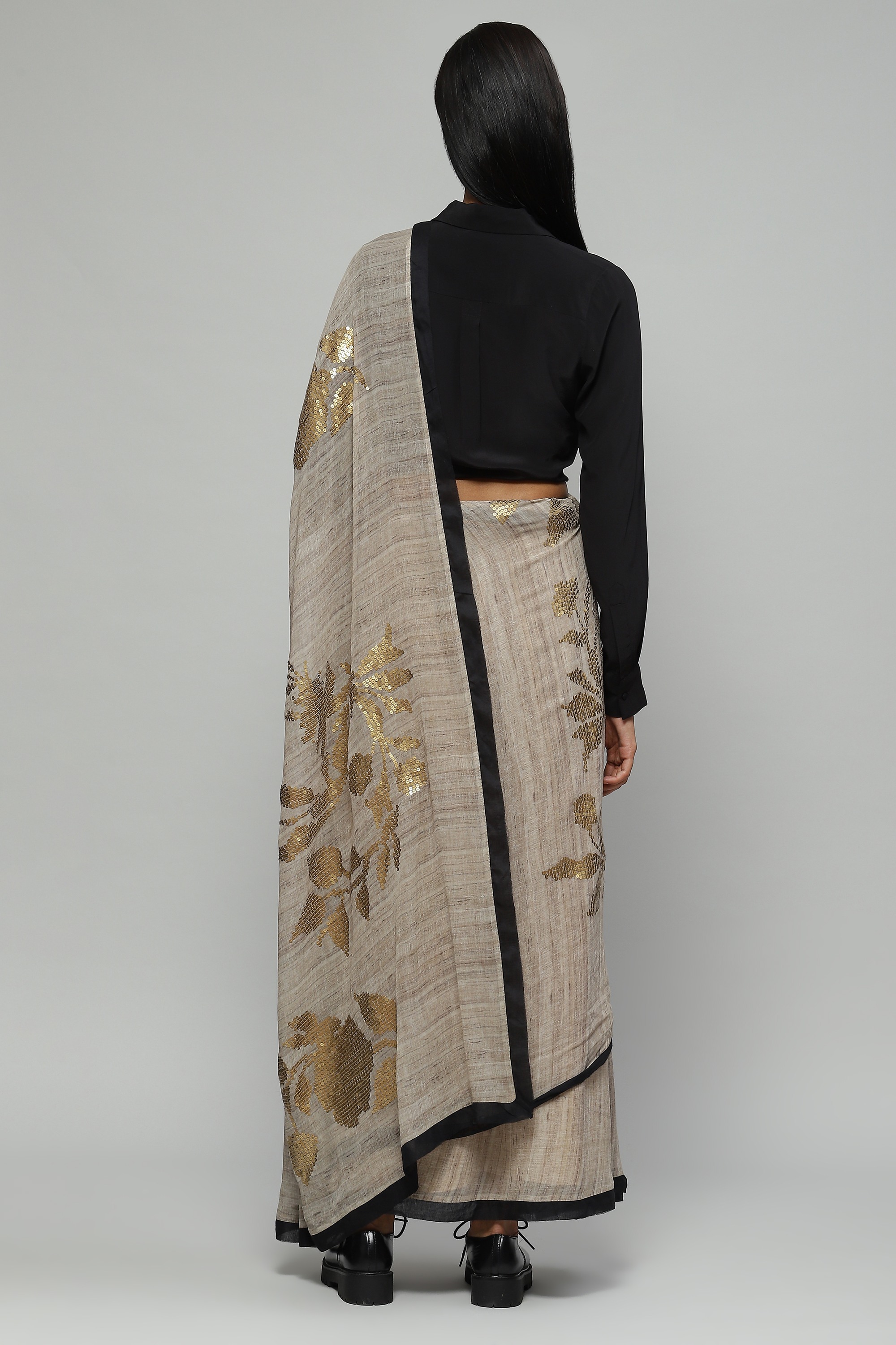 Tussar Print Sequinned Silk Saree
