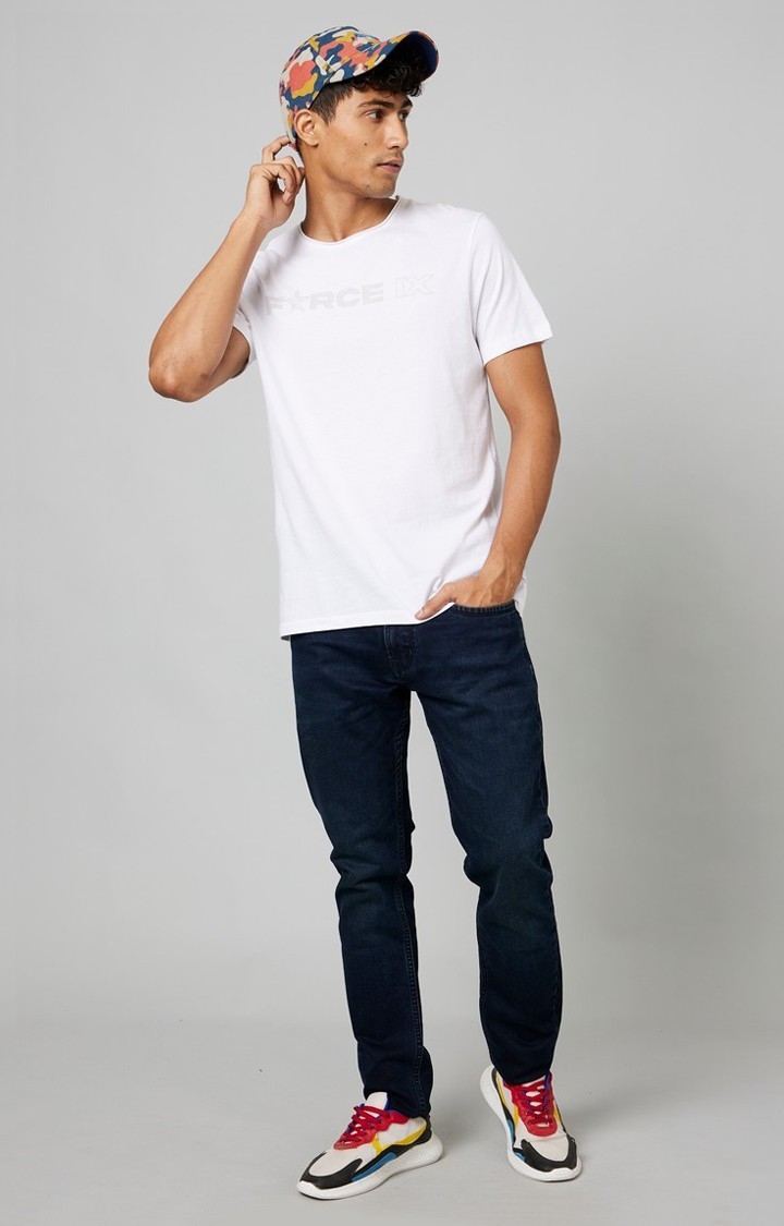 Men's White Cotton Typographic Printed T-Shirt