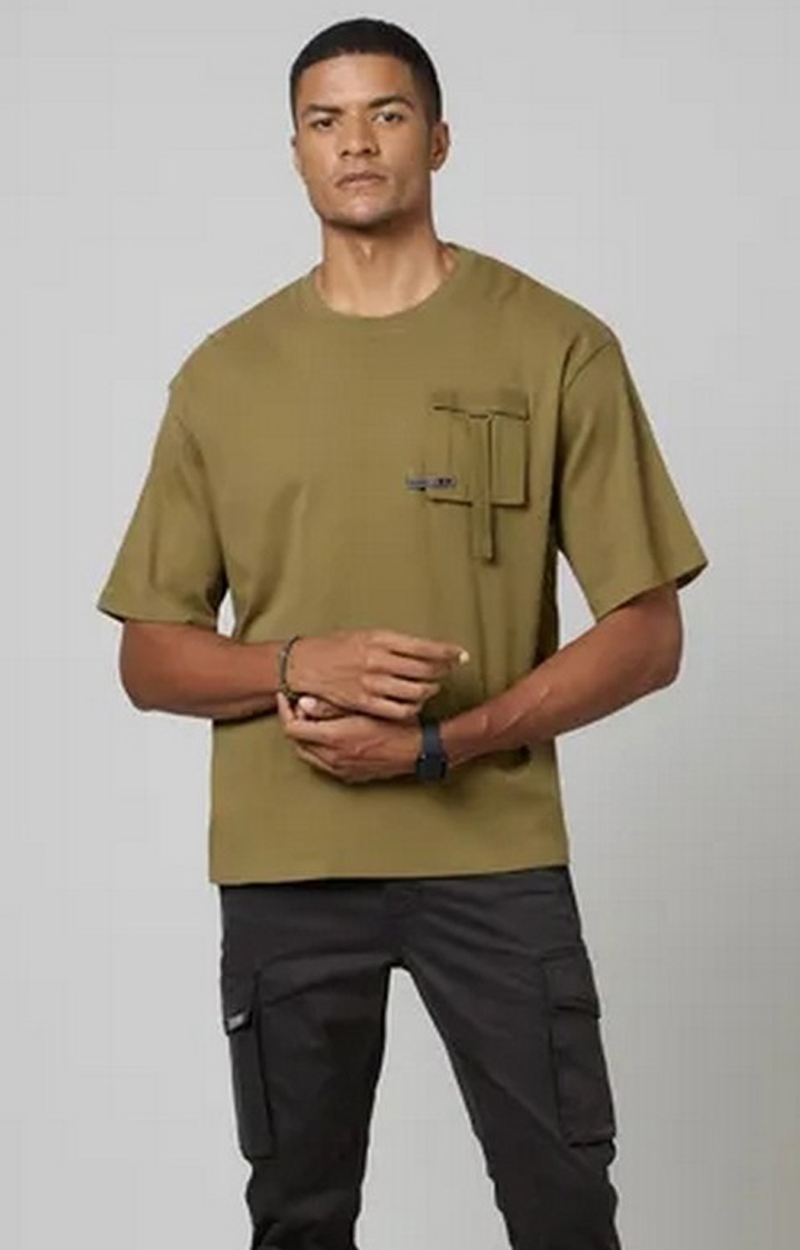 Men s Olive Green Cotton Solid T Shirt