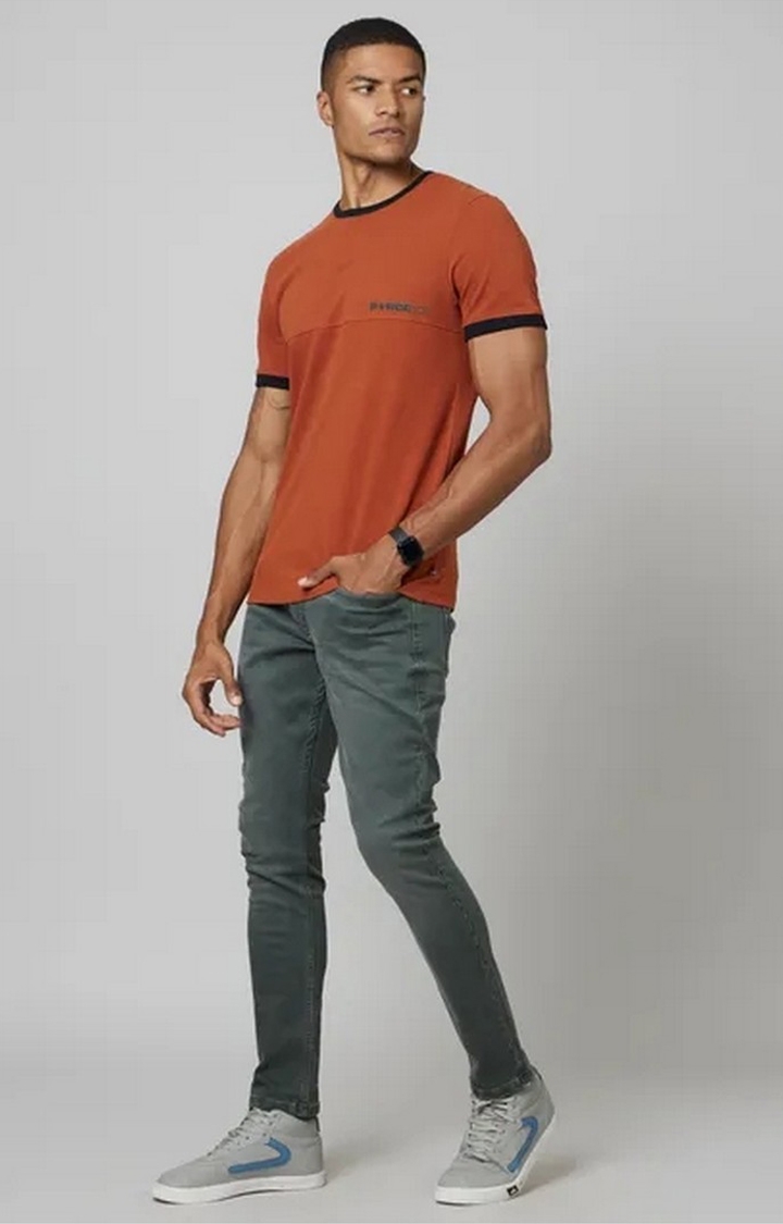 FORCE IX | Men's Orange Cotton Solid T-Shirt