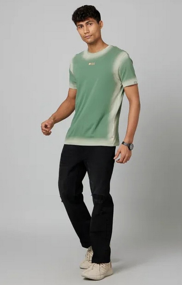 Men's Green Cotton Tie Dye T-Shirt