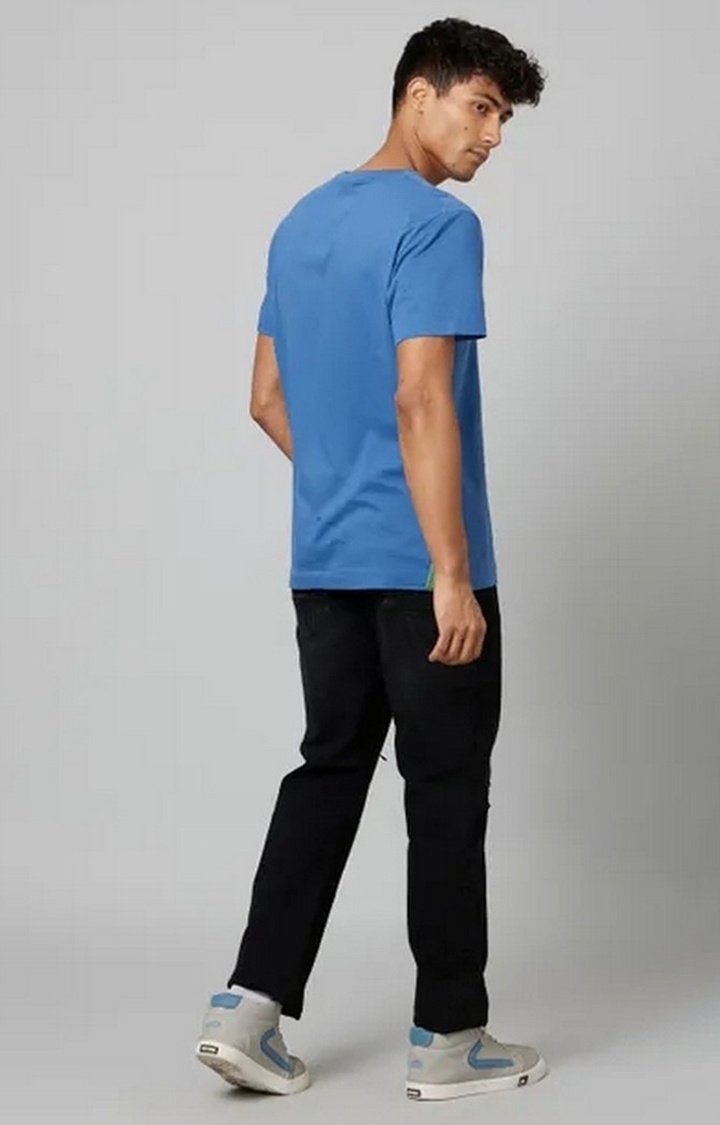 Men's Dark Blue Cotton Solid T-Shirt