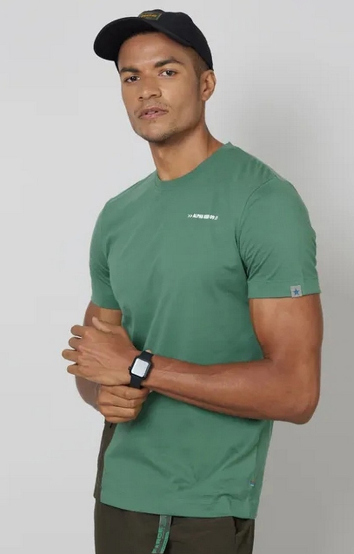 Men's Green Cotton Solid T-Shirt