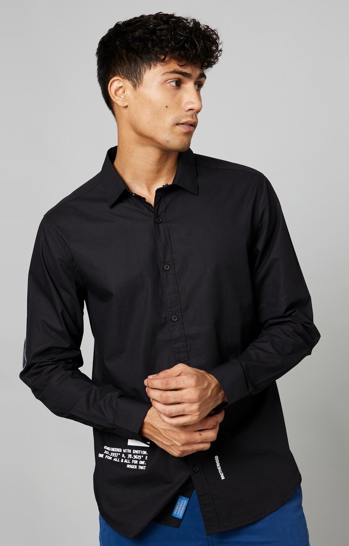 FORCE IX | Men's Black Cotton Solid Casual Shirt