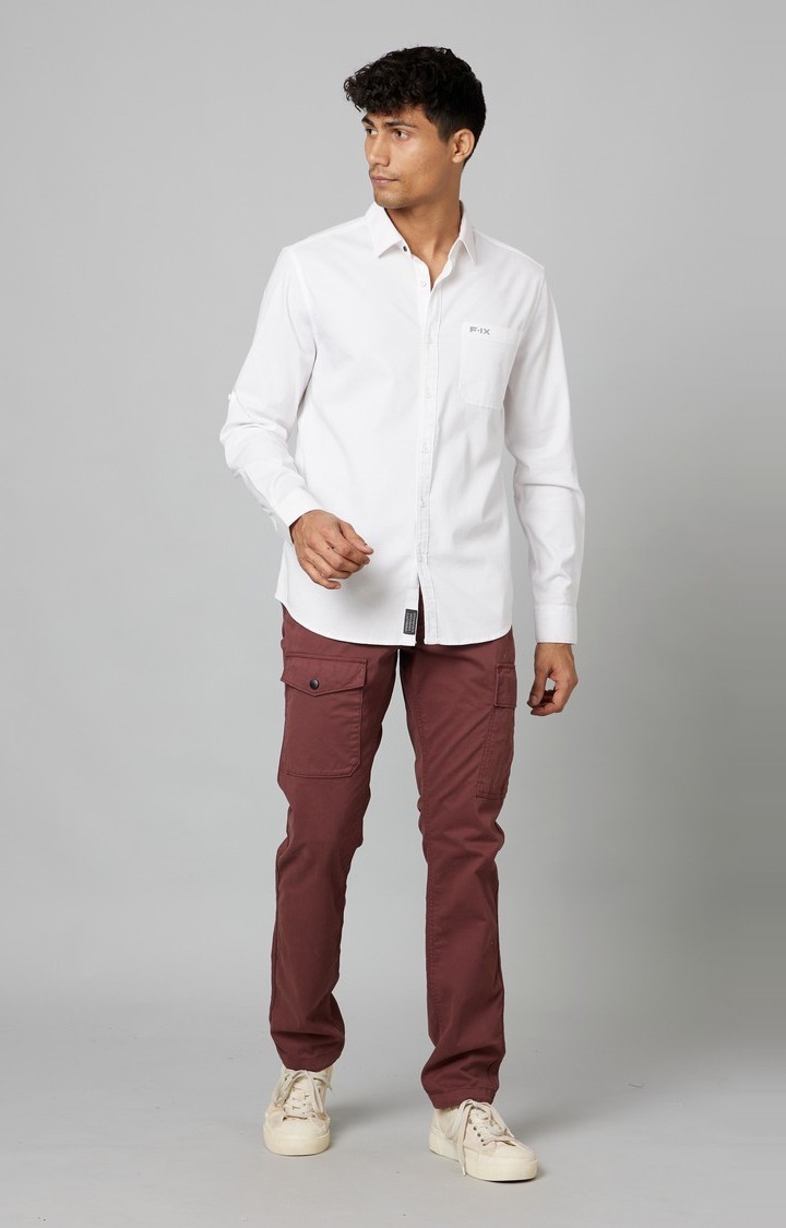 Men's White Cotton Solid Casual Shirt