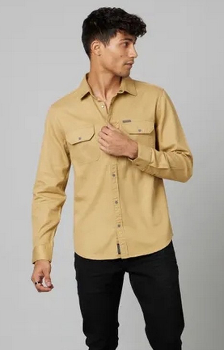 FORCE IX | Men's Mustard Cotton Solid Casual Shirt