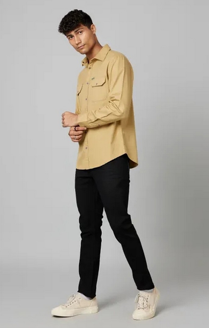 Men's Mustard Cotton Solid Casual Shirt