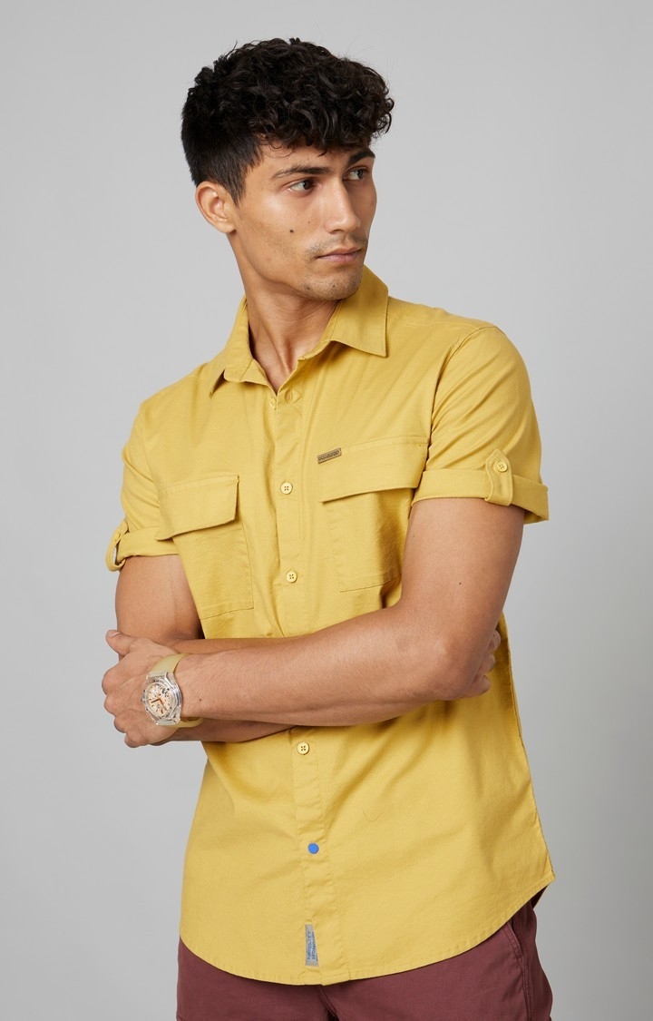FORCE IX | Men's Mustard Cotton Solid Casual Shirt