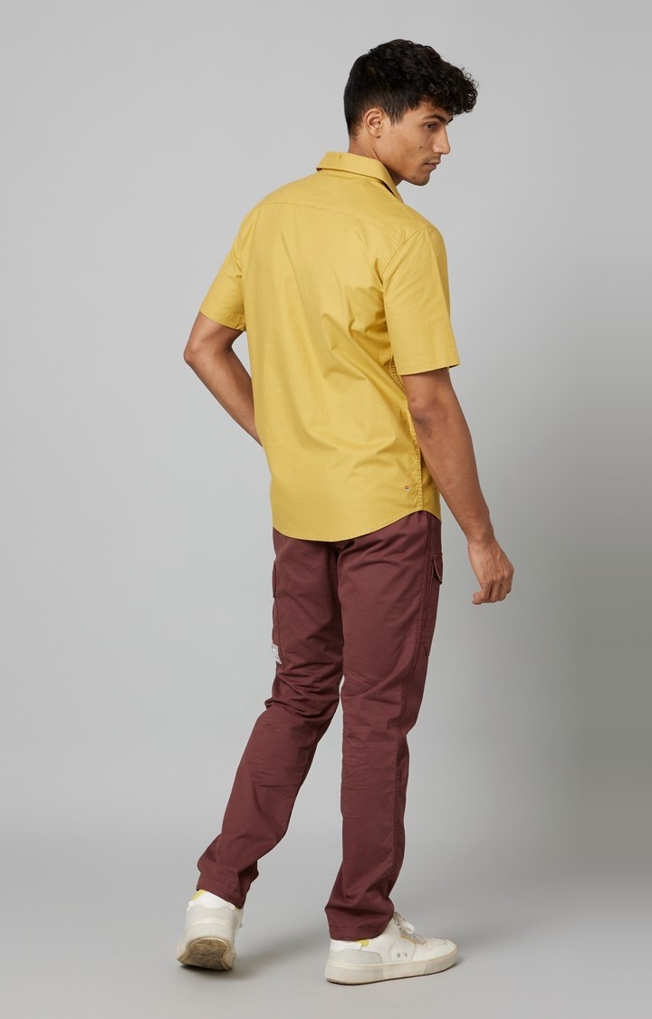Men's Mustard Cotton Solid Casual Shirt