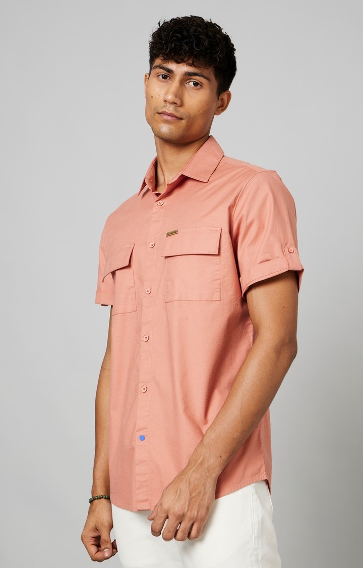 Men's Coral Cotton Solid Casual Shirt