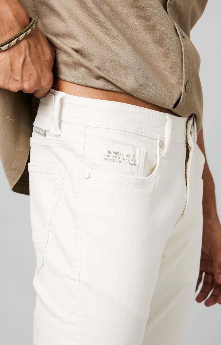 Men's White Cotton Slim Jeans
