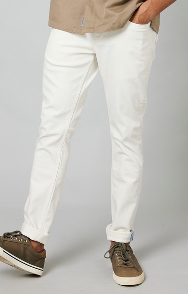 Men's White Cotton Slim Jeans