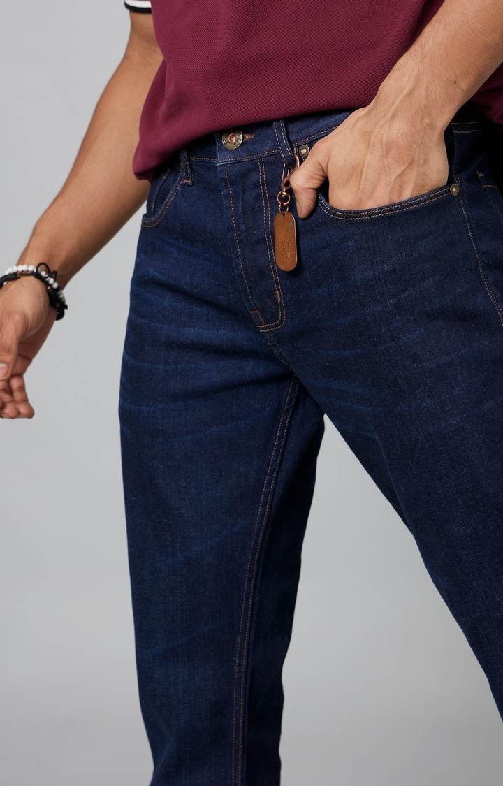 Men's Dark Blue Cotton Regular Jeans