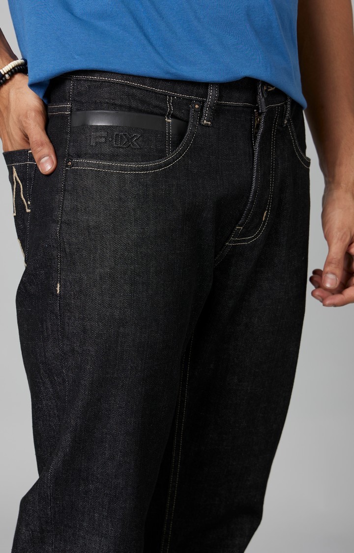 Men's Black Cotton Regular Jeans