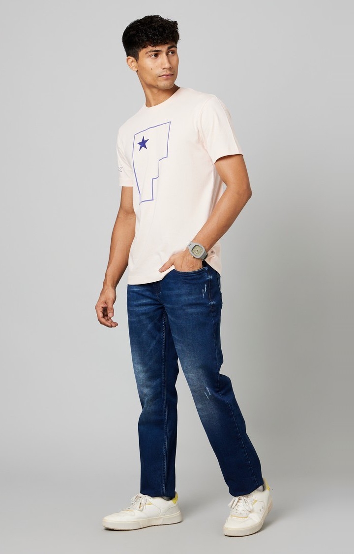Men's Navy Blue Cotton Regular Jeans