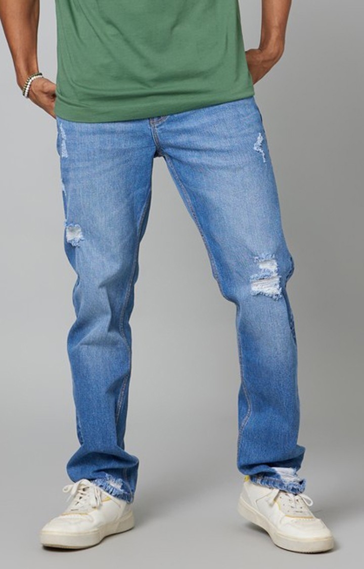 FORCE IX | Men's Blue Cotton Ripped Jeans